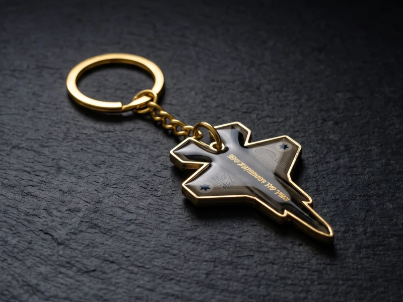 מחזיק מפתחות מוזהב בצורת מטוס F-35