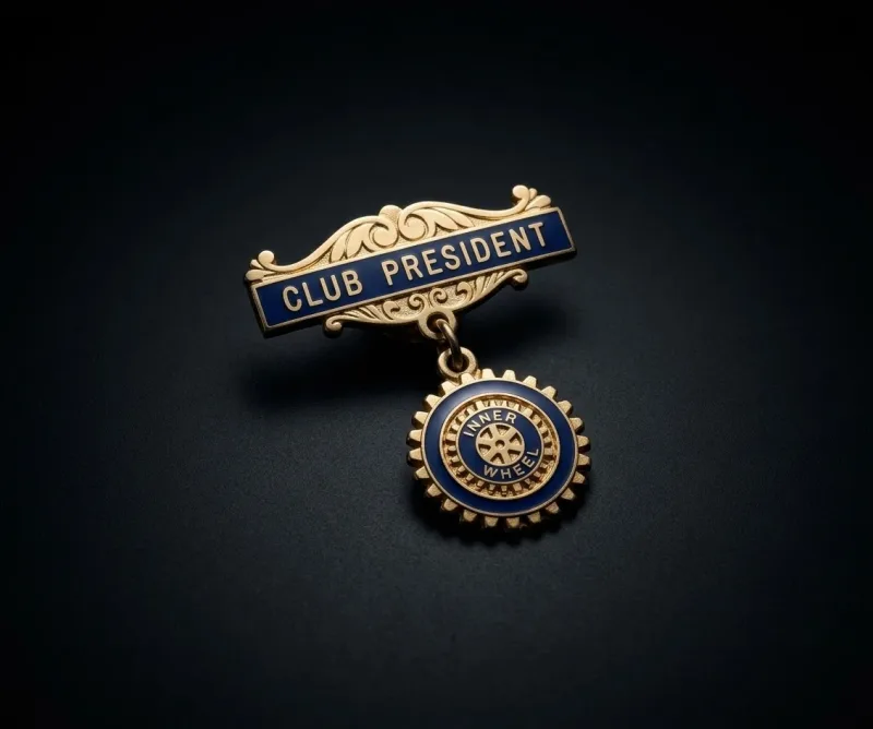 Inner Wheel Rotary Club President Ceremonial Gold Badge with Dangling Emblem